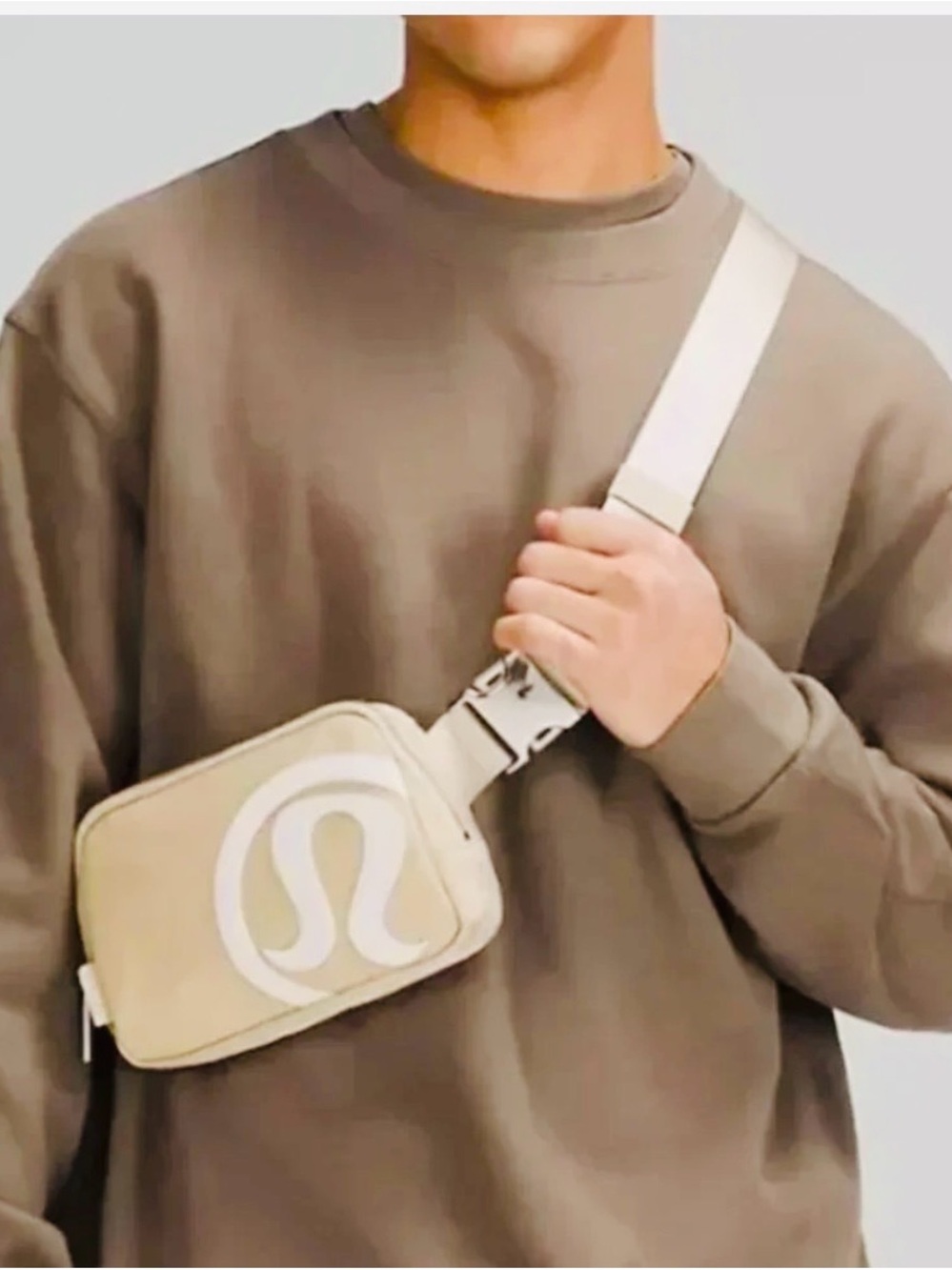 lululemon athletica Beige Crossbody Sling Bag with White Logo